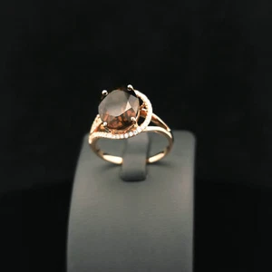 Ring Rosegold 18 K 750 / 1000 mit Rauchquartz und  Brillantbesatz  [ 065093 ] - Bild 1 von 10