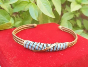 Bracciale vichingo vintage attorcigliato splendido bronzo e turchese braccialetto aperto - Foto 1 di 8