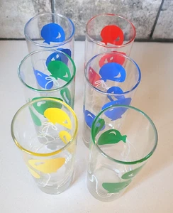 Libbey Balloon Glasses Set of 6 Vintage Green, Blue, Red, Yellow Juice Cups - Picture 1 of 9