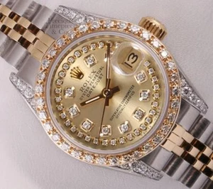 Rolex Lady Datejust 18k Steel-Champagne String Diamond Dial-Diamond Bezel & Lug - Picture 1 of 6
