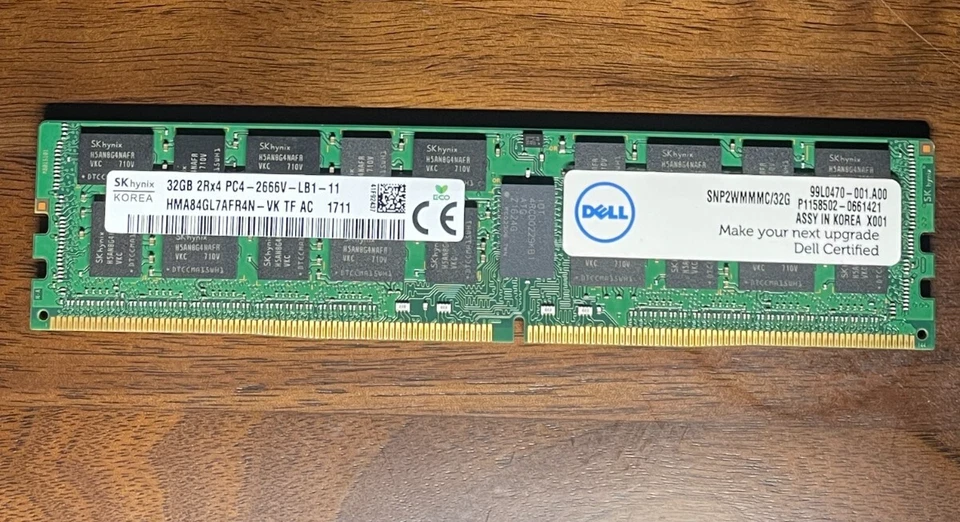 Dell SK Hynix 32GB 2Rx4 PC4-2666V LRDIMM Server Memory RAM SNP2WMMMC/32G - Image 1 of 1