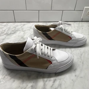 Burberry Women's Salmond Check Low Top Sneakers Beige/White Size 38.5 - Picture 1 of 8