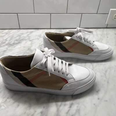 Zapatillas bajas Burberry para mujer a cuadros salmendra beige/blanco talla 38,5 Foto 1 de 4