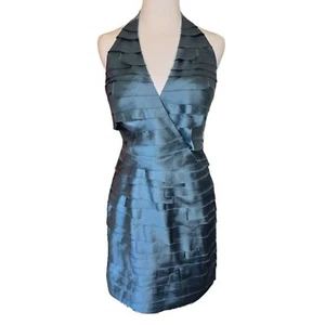 Vintage Y2K BEBE Kleid Neckholder Bodycon Mini Blau Rüschen Disco Abschlussball Hoco Paris Hilton - Bild 1 von 6
