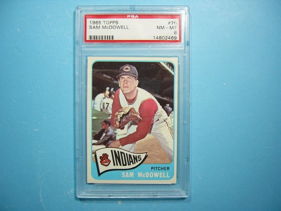 1965 TOPPS MLB BASEBALL CARD #76 SAM MCDOWELL PSA 8 NM/MINT SHARP+ '65 GL - Image 1 of 4