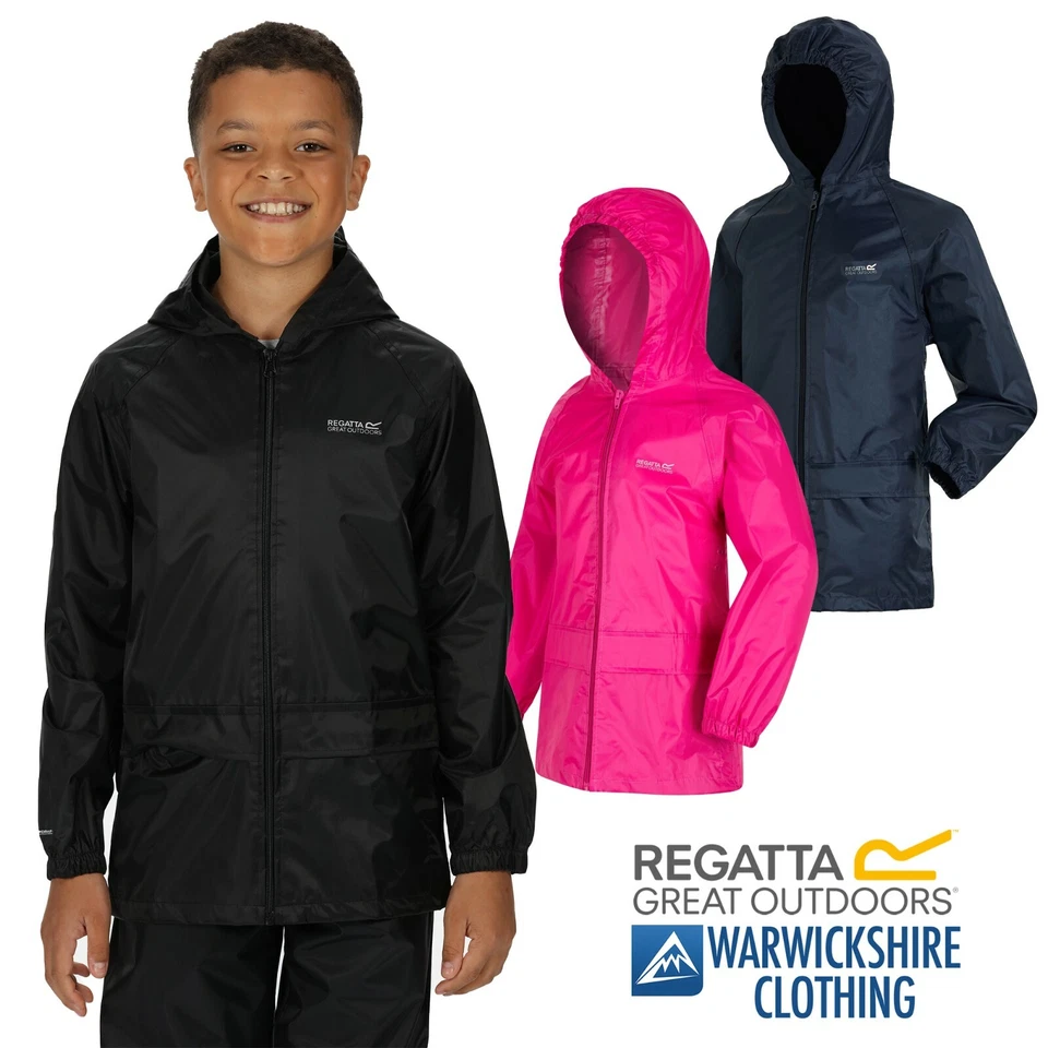 Chaqueta impermeable Regatta niños Stormbreak con capucha con cremallera completa niños niñas escuela Foto 1 de 4