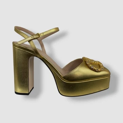 Zapatos de salón Valentino Garavani para mujer dorados con logotipo correa al tobillo plataforma talla 37,5 Foto 1 de 4