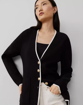 NUEVO CON ETIQUETAS ANN TAYLOR NEGRO BLANCO PUNTA CUELLO EN V SUÉTER BLAZER CÁRDIGAN CHAQUETA TALLA M Foto 1 de 4