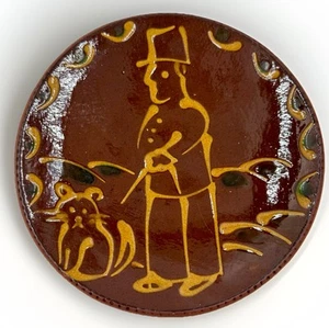 Vintage Foltz Redware Pottery Plate HUNTER with DOG Signed Dated 1984 - Picture 1 of 7