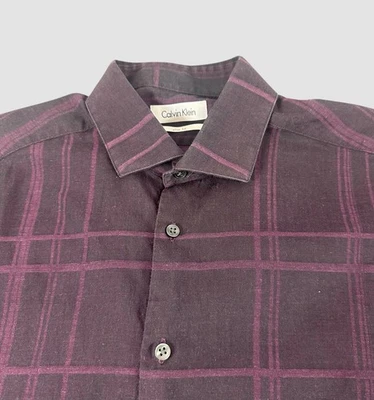 Camisa con botones Calvin Klein para hombre 16 32/33 grande calce ajustado a rayas manga larga Foto 1 de 4