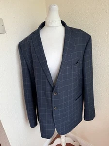 Racing Green Mens Wool Blend Navy Blazer Check Jacket 50R - Picture 1 of 8
