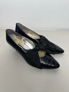 Vintage 80’s New York Transit Black Leather Bow Heel Pump Women’s Size 5.5B - Picture 1 of 7