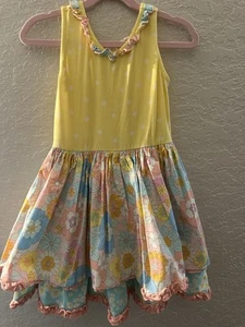 Matilda Jane Dream Chasers Dance Time Dress Floral Girls Sz 6 Yellow Polka - Picture 1 of 4