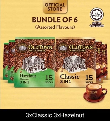 3x Avellana 3x Clásico Old Town 3 en 1 Café Blanco Instantáneo 90 Palitos x 38g Foto 1 de 4