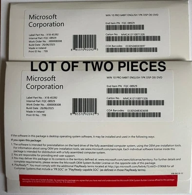 Lot of 2 Microsoft Windows 10 Pro DVD - Genuine Installation Discs - Image 1 of 4