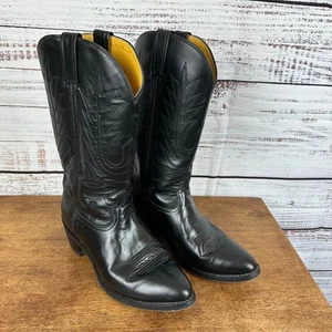 Mens EUC Vintage Made In Mexico Black Leather Cowboy Western Boots 8.5D - Picture 1 of 11