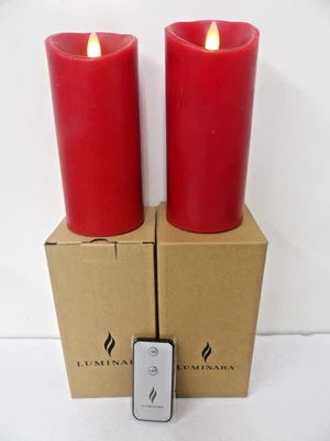 Juego de velas de pilar parpadeante rojo sin llama Luminara 7" x 3" con control remoto nuevo Foto 1 de 4