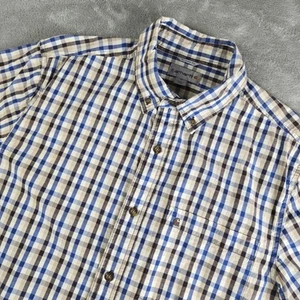 Carhartt Shirt Mens Medium White Blue Brown Checkered Relaxed Fit Short Sleeve - Picture 1 of 13