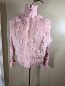 Chaqueta Bomber Rara De Colección Y2K Bebé Rosa Genuina Piel de Conejo Tejida Cremallera XL - Imagen 1 de 6
