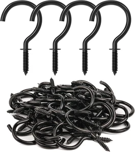 Screw Hooks, 1-1/4 Inch Metal Screw in Cup Hooks, Black, 50 Pcs - Picture 1 of 12
