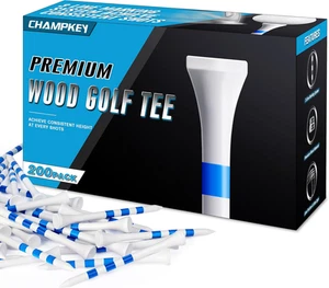 CHAMPKEY Premium Wood Golf Tees 200 Count - 3 Line Marking System Golf Wood Tees - Picture 1 of 7
