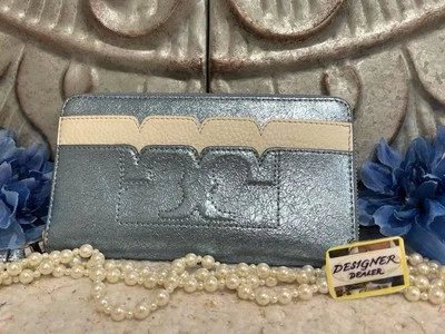 Cartera TORY BURCH Vieira Metálica Azul y Blanca Cremallera Alrededor Foto 1 de 4