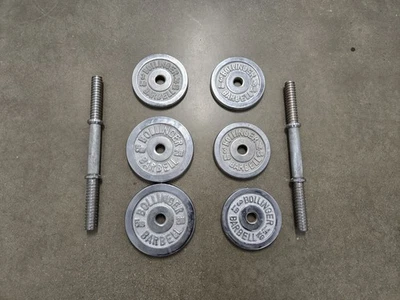 Vtg Bollinger Dumbell 4 Plates Weights 3 lb 1.4kg 2 5lbs 2.25kg Chrome Threaded - Image 1 of 4