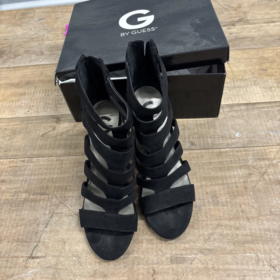 G By Guess Heels Womens 7 M Hiplee 2 Gladiator Strappy Wedge Black Fabric Zip - Image 1 of 4