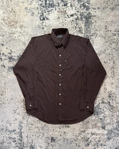 Vintage Versace Jeans Couture Button Up Shirt Men’s XL Brown Striped Long Sleeve - Picture 1 of 4