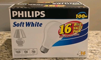 Philips Incandescent 100W Soft White Light Bulbs - 16 Pack - Image 1 of 4