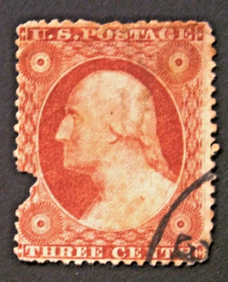 11-27,  RNV367******   SCOTT #25,  3c WASHINGTON,  USED,   c1857,  CV$190 - Image 1 of 2