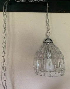 Faceted Glass Wire Cage Beaded Chandelier Pendant Swag Lamp Girls 100+ Ft Cord - Picture 1 of 8