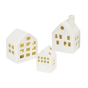 LED Keramik Haus weiß - 3er Set - Weihnachten Advent Tisch Deko Aufsteller - Bild 1 von 3