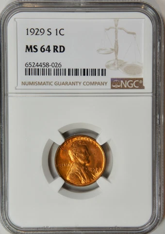 1929-S Lincoln Wheat Cent - NGC MS64RD - Pretty Color Cover