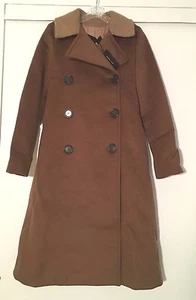 NWT Derek Lam Espresso Brown Double Breasted Long Wool Coat w/ Knit Collar Sz M - Picture 1 of 5