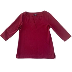 Land’s End Damenoberteil weinrot gerippt V-Ausschnitt 3/4-Ärmel Baumwollmischung Größe Small - Bild 1 von 9