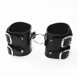 Manette da Polso con Doppia Cinghia Bondage Manette in Similpelle Nero - Foto 1 di 1