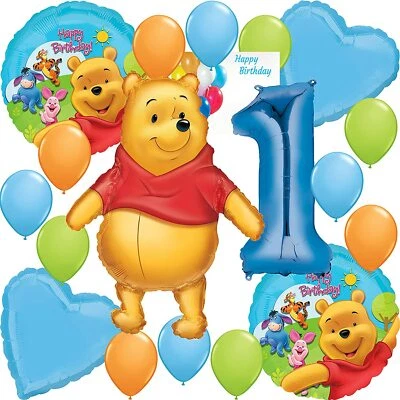 Winnie the Pooh suministros de fiesta ramo globo azul para 1er cumpleaños  Foto 1 de 4