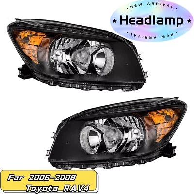 Fit 06-08 Toyota RAV4 Halogen Headlights Lamps Black/Amber Pair Left & Right Foto 1 de 4