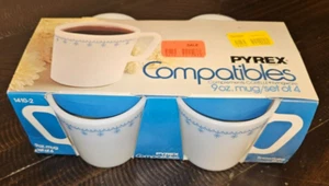 Vintage NOS PYREX New in Box 1410-2 Snowflake Blue 9oz Mug set of 4 Never opened - Picture 1 of 15