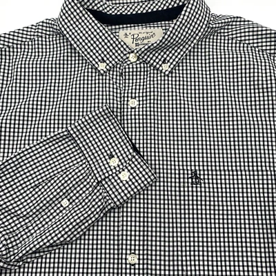 Penguin Men's Long Sleeve Button Down Black White Check XLT Cotton Shirt - Image 1 of 4