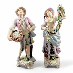 Rudolf Kämmer par antiguo de figuras de porcelana con guirnaldas de flores Volkstedt - Imagen 1 de 13