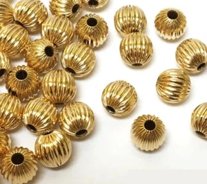 20 x 8mm Corrugated 14K Yellow Gold Filled Spacer Beads For Jewellery Making - Picture 1 of 3