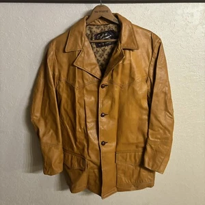 Vintage 70er Jahre braune Echtleder Jacke gefüttert Herren Button Down - Bild 1 von 21