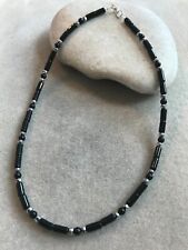 Onyx Tubes & Hematite Men Women Necklace  - 925 Sterling Silver - Free P&P