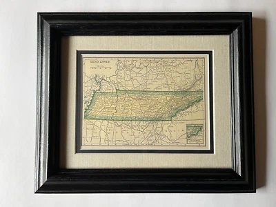 TENNESSEE State Map, Frame/Double Mat from the 1927 World Atlas SEE DESCRIP - Image 1 of 3