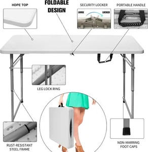 Folding Table 4 Foot Portable Heavy Duty Plastic Fold-in-Half Utility Table - Picture 1 of 2