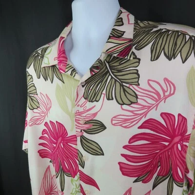 Cubavera 夏威夷 Aloha 衬衫男式 XL 粉红色白色绿色轻便热带叶子 — 第 1/4 张图片