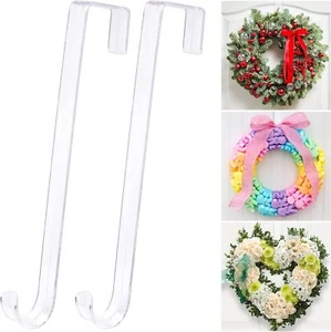 12" Clear Wreath-Hanger Non Scratch Over The Door Hooks,2 Clear-2 Pack-12in - Picture 1 of 7