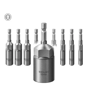 Hex Non-Magnetic Nut Driver 1/4" Deepen Socket Wrench Impact Drill Bits 5 - 19mm - Picture 1 of 21